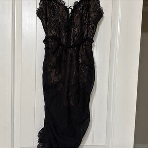For Love & Lemons Ruched Corset Lingerie Dress Black Lace NWT Bustier Midi